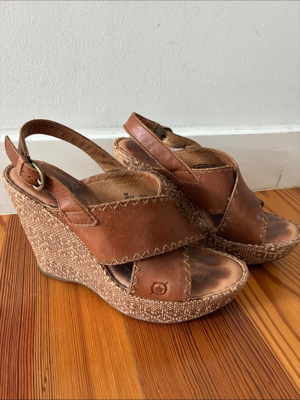 Born Brown Leather Wedge Sandals - Women